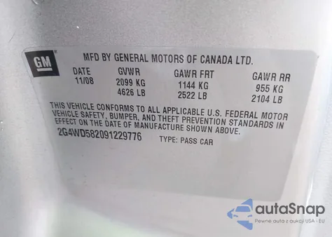 2009 Buick Lacrosse Cxl from USA, damaged, VIN 2G4WD582091229776